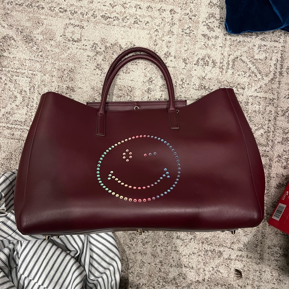 Anya Hindmarch Smiley Burgundy Leather Tote